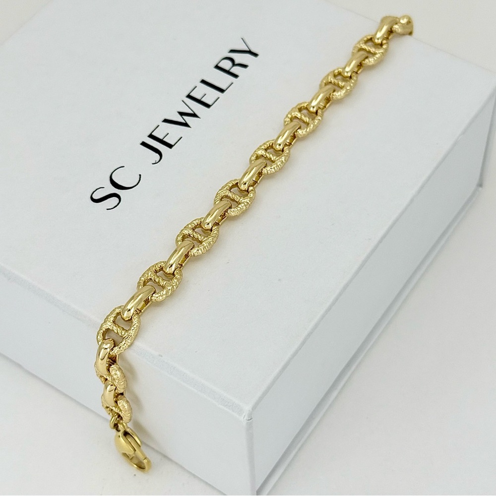 14K Gold Plated Mariner Anchor Link Bracelet | Nautical Bold Statement Jewelry - Picture 5 of 10